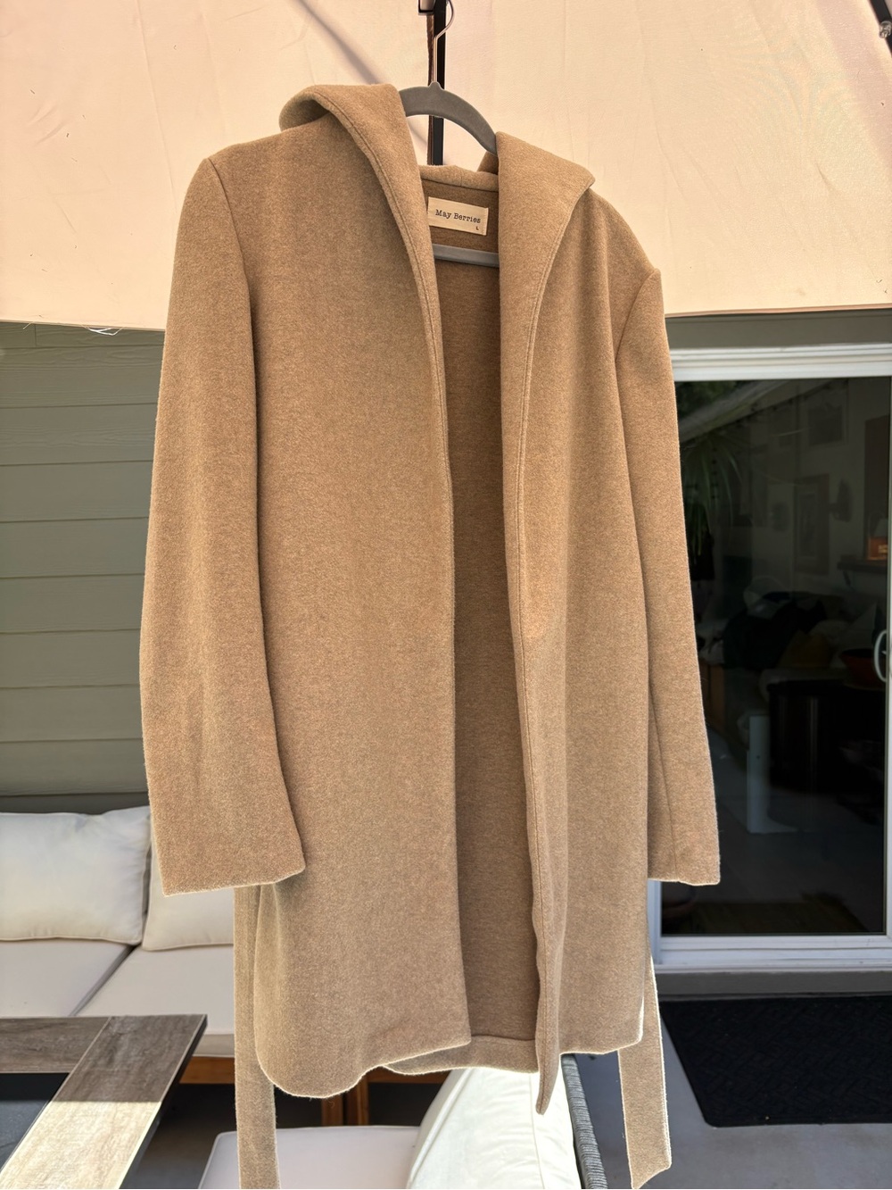 Open-Front Hooded Coat in Camel